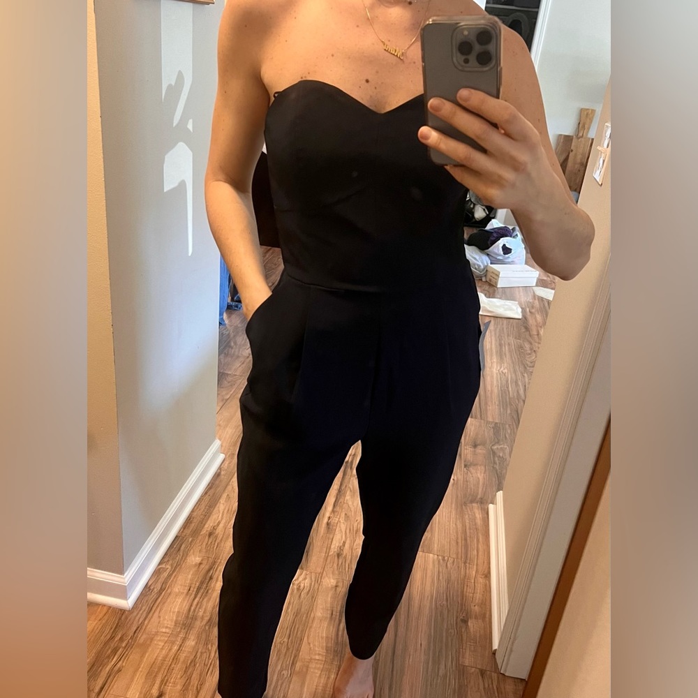 Navy sweetheart strapless jumpsuit
